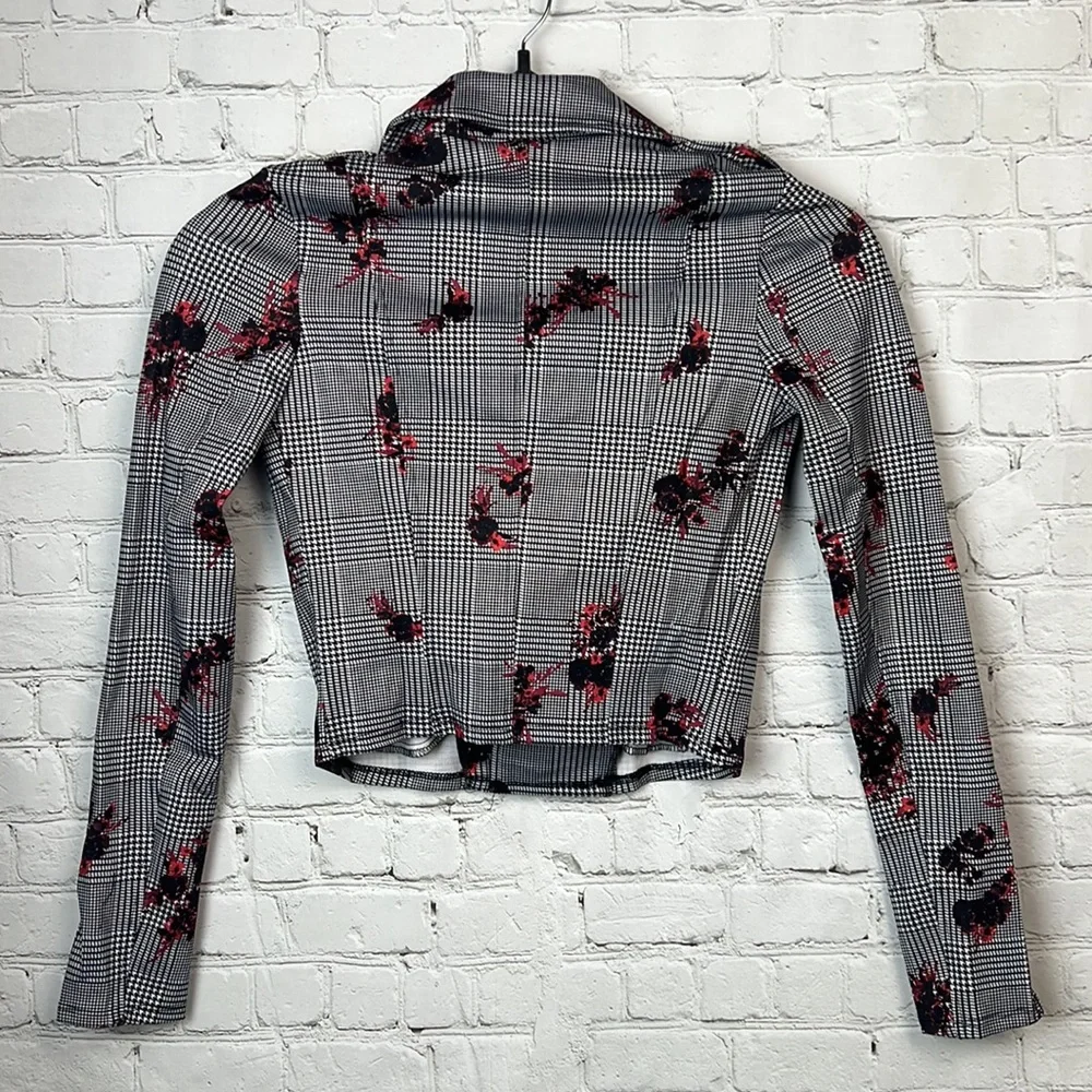 Material Girl Plaid Floral Zipper Jacket Juniors Size XS - Picture 2 of 5